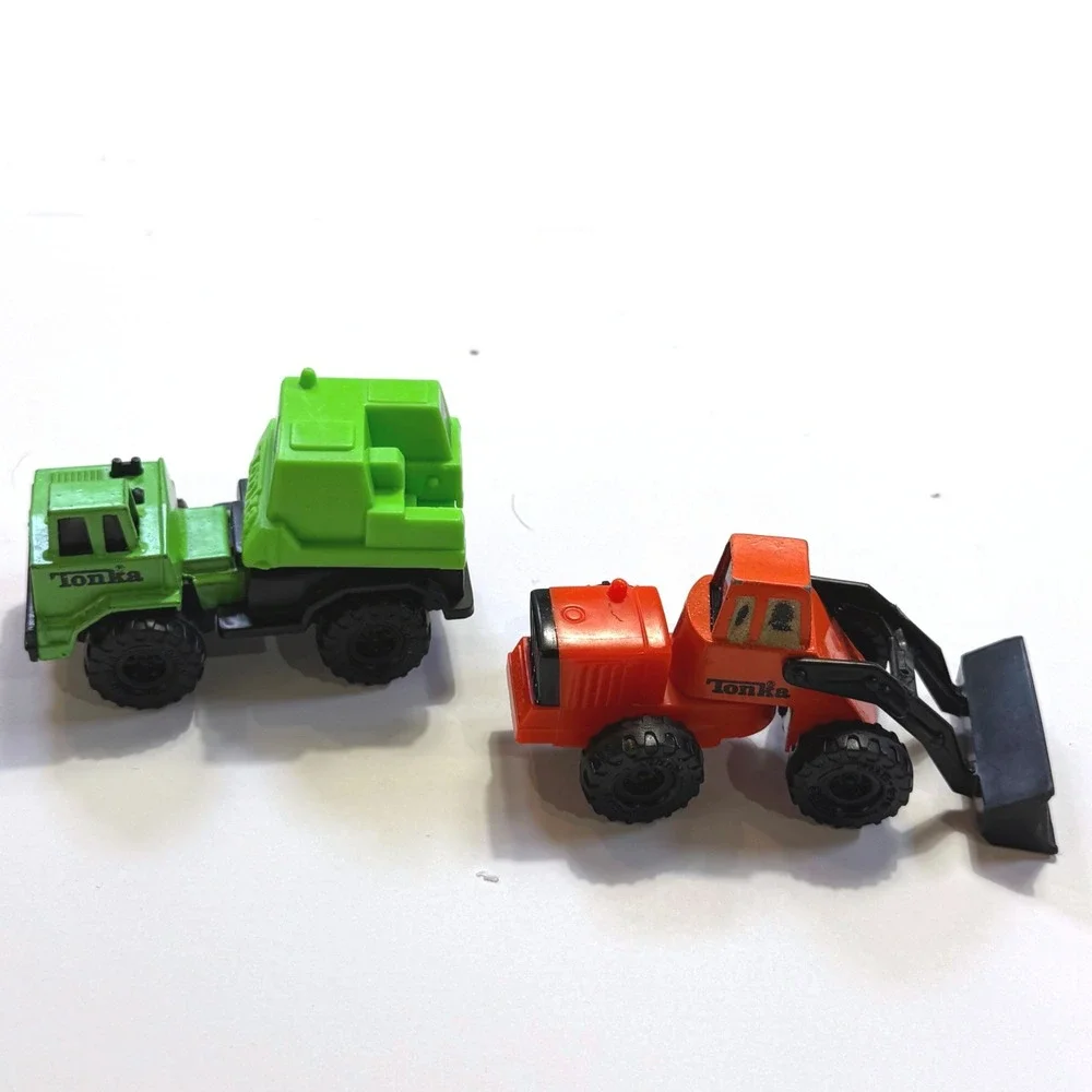 Vintage Tonka Diecast Construction Vehicle Lot Green Cement Mixer Orange Loader